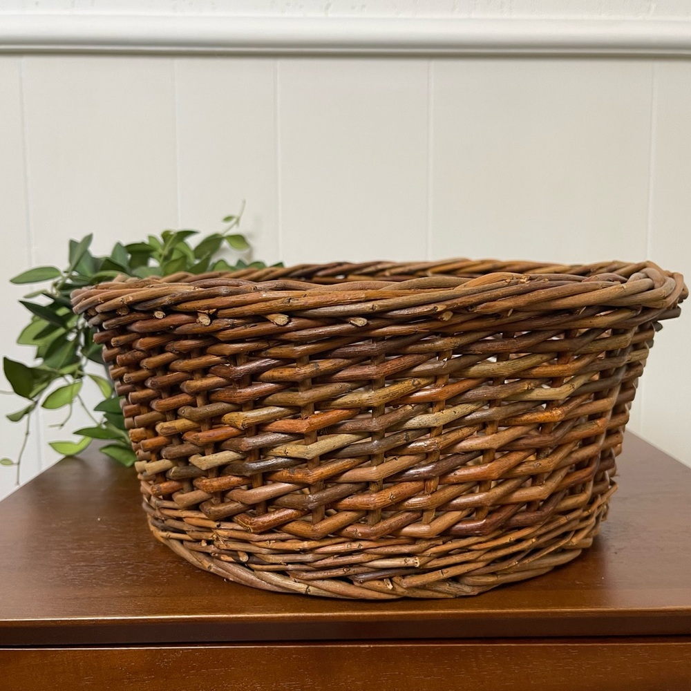 Vintage Rustic Brown Woven Sturdy Plant /‎ Fruit Basket storage Boho Granny